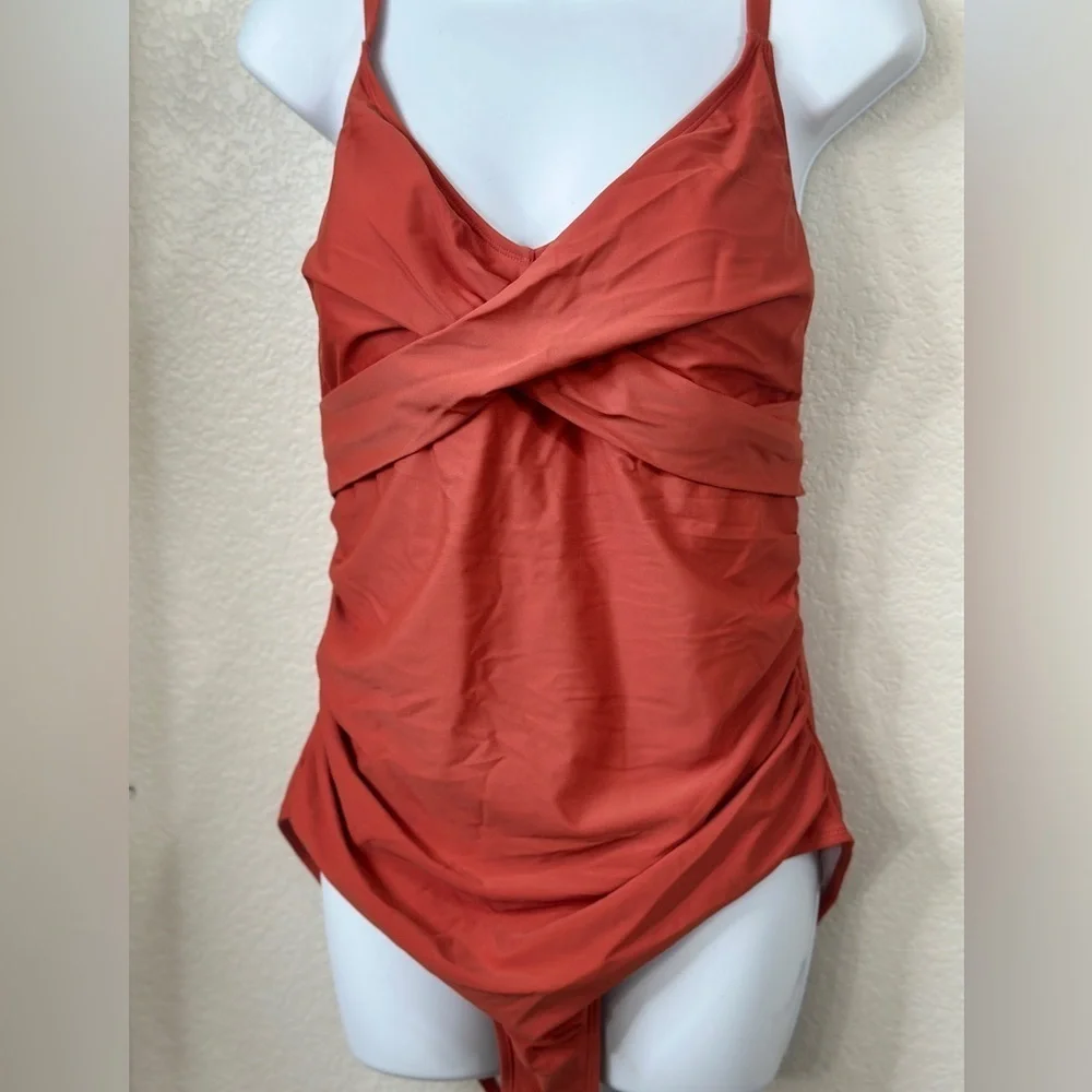 NWT Rust Halter Ruched Crossover One-Piece Swimsuit - XL